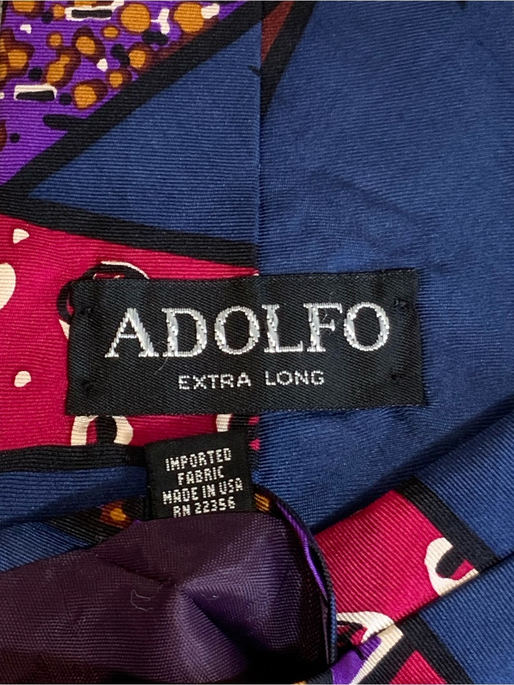 Adolfo Extra Long Silk Abstract Tie Made USA - Picture 3 of 5
